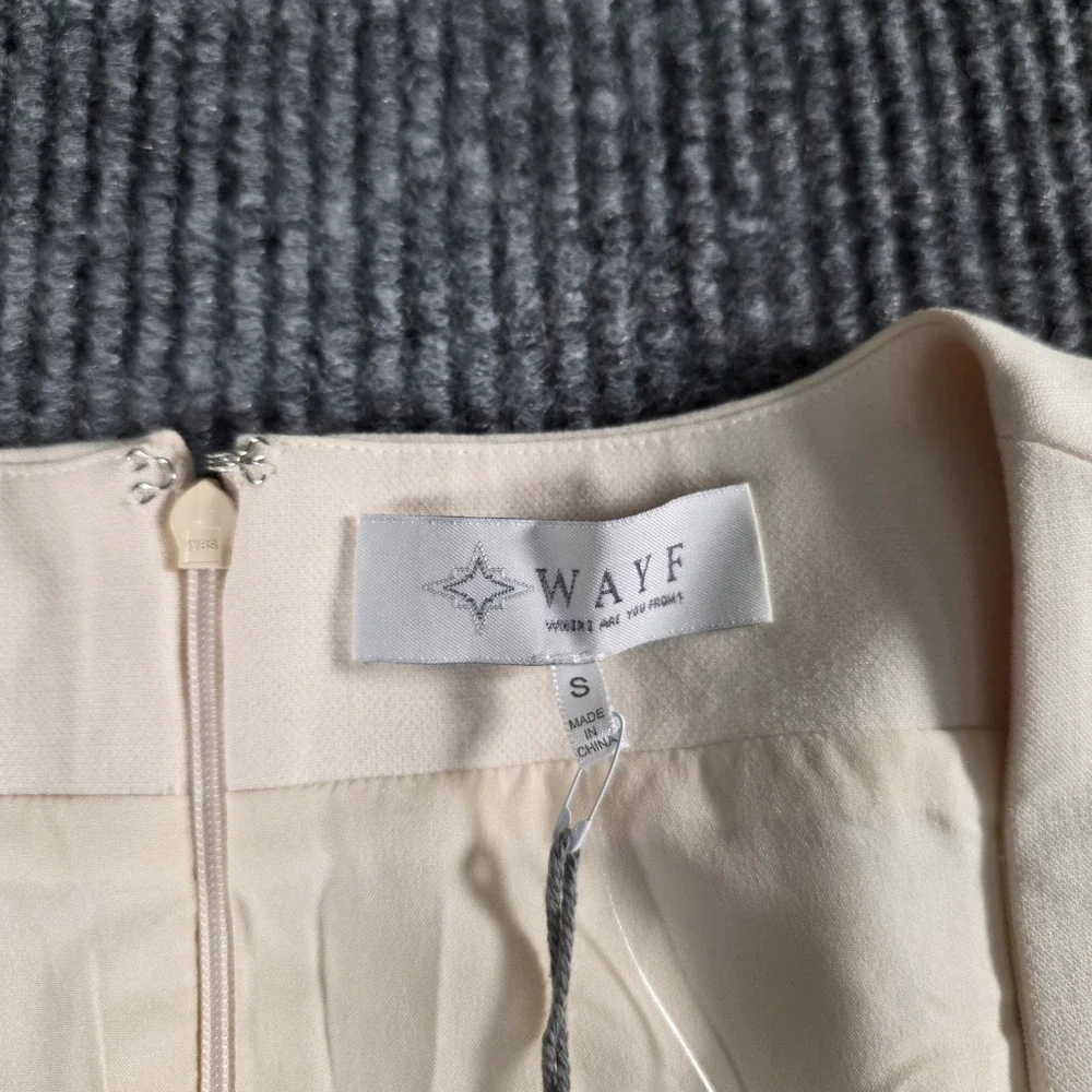 WAYF Cream Beige Square Neck‎ Short Sleeve Mini Dress Size S NWT